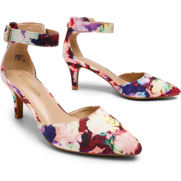 Dream Pairs Women's Floral Faux Suede pointed Toe Kitten Heels Pumps Shoes - Picture 3 of 7